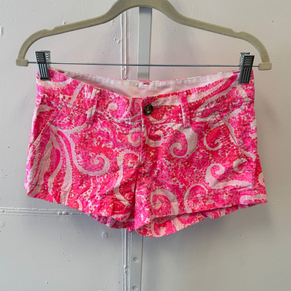 Lilly Pulitzer The Walsh Pink Pout Print Cotton 3" Shorts Sz‎ 00